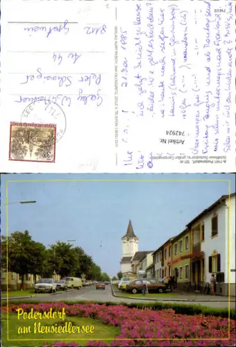 742924 Podersdorf am See Straßenpartie Kirche Bank