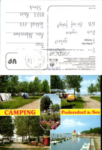 742938 Mehrbild AK Camping Podersdorf a. See Zelten Segelboot Hafen Kirche
