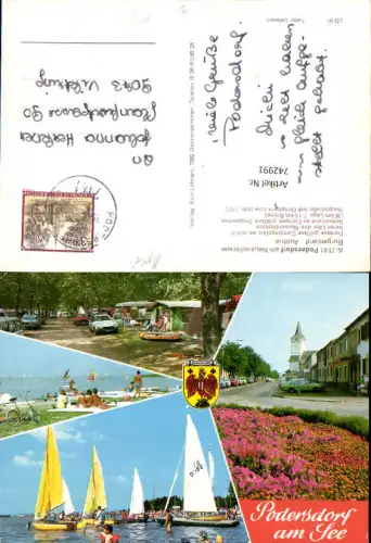 742991 Mehrbild AK Podersdorf a. See Campingplatz Straßenpartie Segelboote