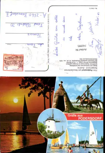 742995 Mehrbild AK Podersdorf a. See Windmühle Segelboote Reiten Ziehbrunnen
