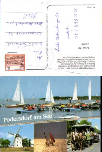 742997 Mehrbild AK Podersdorf a. See Windmühle Pferdewagen Windsurfen