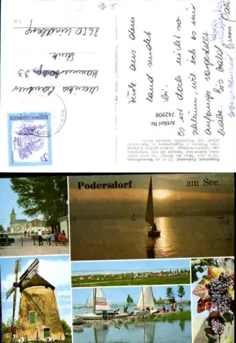 742998 Mehrbild AK Podersdorf a. See Straßenpartie Windmühle Wein Segelboote
