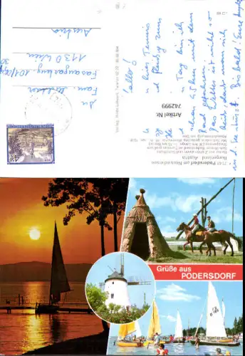 742999 Mehrbild AK Podersdorf a. See Windmühle Reiten Segelboote