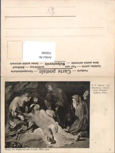 743030 Künstler AK Peter Paul Rubens Die Beweinung Christi Religion pub Löwy 91