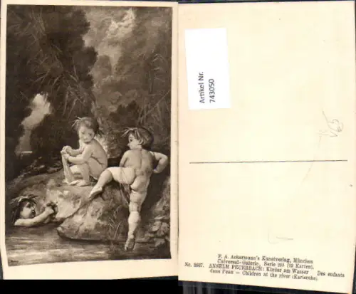 743050 Künstler AK Anselm Feuerbach Kinder a. Wasser pub F. A. Ackermann 255/2637