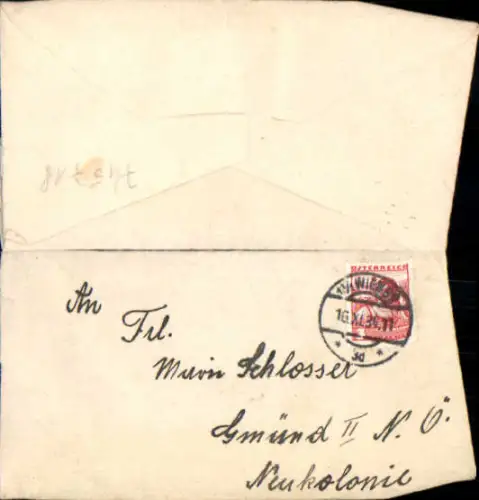 Brief an Frau Maria Schlosser in Gmünd Neukolonie 1934