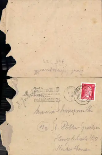 Briefkuvert leer Stempel Wien 76 n. Spratzern St. Pölten 1944