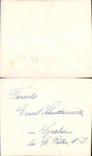 Brief an Fam. Ernst Schwarzmüller Spratzern St. Pölten