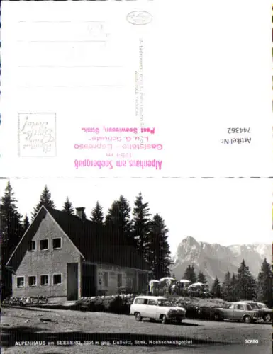 744362 Foto AK Seewiesen Alpenhaus a. Seeberg geg. Dullwitz Hochschwabgebiet Oldtimer