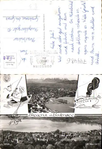 744486 Mehrbild AK Bregenz am Bodensee Fischer Angeln Dampfer Zeichnung pub Risch-Lau