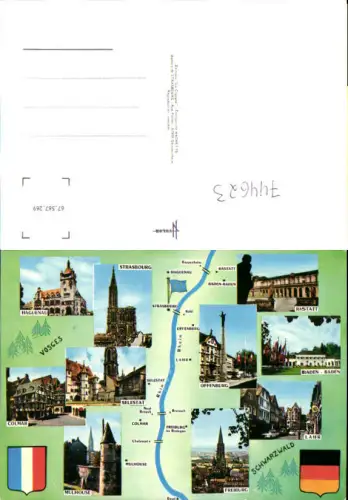 744623 Lagekarte Haguenau Rastatt Baden-Baden Lahr Offenburg Selestat Colmar