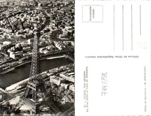 744658 Foto AK Luftbild Paris Vue aerienne La Tour Eiffel et l Arc de Triomphe France