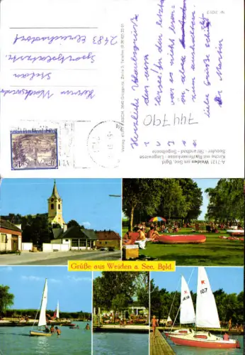 744790 Mehrbild AK Weiden a. See Kirche Liegewiese Seeufer Strandbad Segelboote