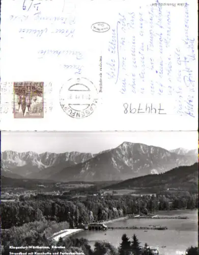 744798 Foto AK Klagenfurt Wörthersee Strandbad mit Koschutta u. Ferlacherhorn