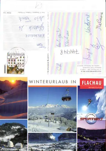 744948 Mehrbild AK Flachau im Winter b. Nacht Kirche Sessellift