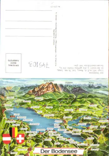 745103 Lagekarte Der Bodensee Bregenz Konstanz Lindau m. Säntis Churfirsten