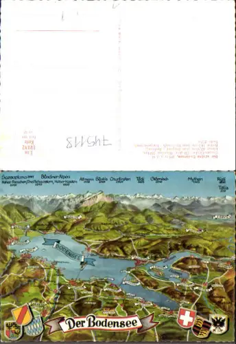 745118 Lagekarte Bodensee Bregenz Lindau Konstanz m. Schweizer Alpen pub Banz Bod 501