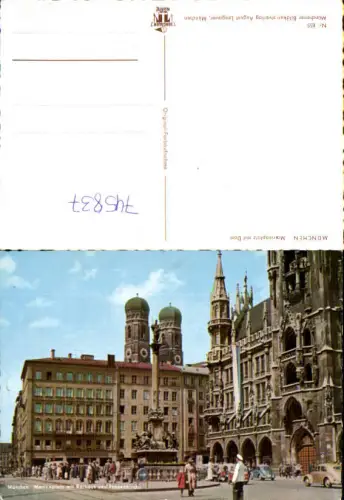 745837 München Munich Marienplatz mit Rathaus u. Frauenkirche VW Käfer