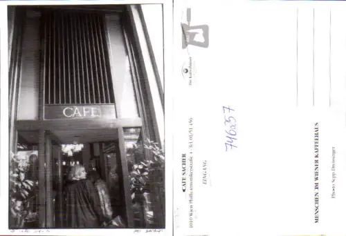 746257 Wien Vienna Cafe Sacher Eingang Menschen i. Kaffeehaus Dreissinger