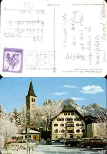 746319 Saalfelden am Steinernen Meer Ansicht Rathaus VW Käfer Kirche im Winter