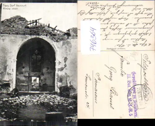 746364 Vaucourt Kirche innen zerstört WW1 France