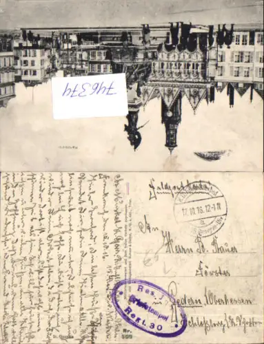 746374 France Marktplatz WW1 Soldaten Stempel Briefstempel Res. Regt. 30