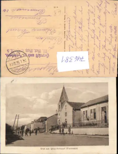 746381 Ignay-Avricourt Soldaten b. Kirche France WW1 Feldpost 3. Bat. Ban. L. R. 5