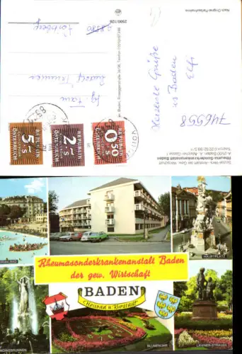 746558 Mehrbild AK Baden b. Wien Thermalbad Undinebrunnen Blumenuhr Hauptplatz