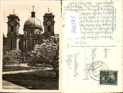 746583 Foto AK Salzburg Dreifaltigkeitskirche Kirche Baumblüte i. Vordergrund