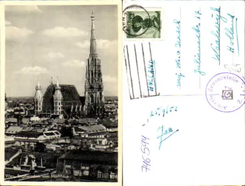 746594 Wien Vienna Stephansdom vom Hochhaus AK n. Wallwyk Holland Zensurstempel
