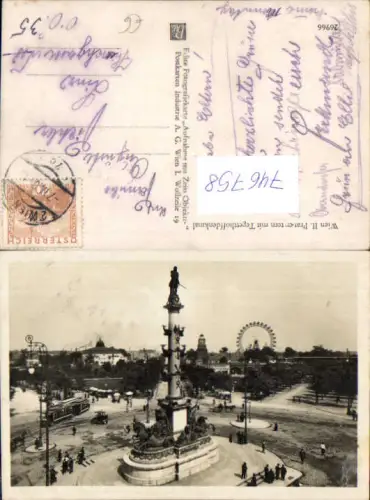 746758 Foto AK Wien Vienna 2 Praterstern m. Tegetthoffdenkmal Riesenrad Straßenbahn