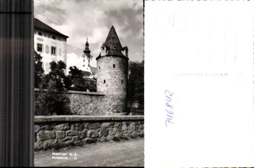 746842 Foto AK Freistadt Pulverturm mit Kirche im Hintergrund