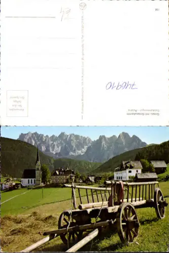 746910 Gosau mit Gosaukamm Salzkammergut Alter Heuwagen Kirche i. Hintergrund