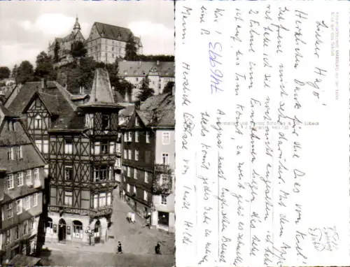 746993 Foto AK Marburg a. d. Lahn Blick auf d. Schloss Fachwerkhaus Erker