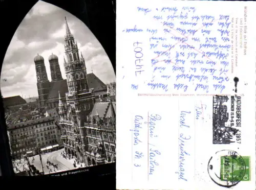 747007 Foto AK München Blick auf Rathaus u. Frauenkirche