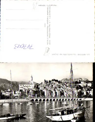 747093 Foto AK Menton La vieille ville vue du port Hafen Segelboote France