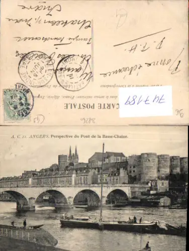 747189 Angers Perspective du Pont de la Basse-Chaine Brücke Segelboot France