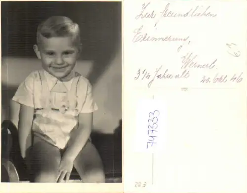 747333 Foto AK Blonder Bub Junge 3 Jahre 1946