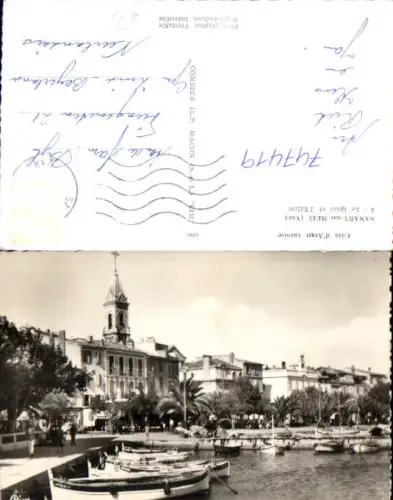747419 Foto AK Sanary-sur-Mer Var Le Quai et l Eglise Boote France