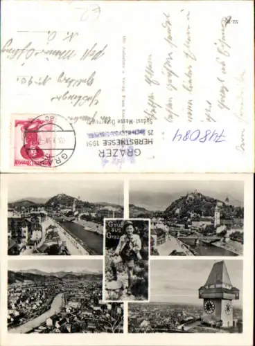 748084 Mehrbild AK Graz Uhrturm Bub Junge in Tracht