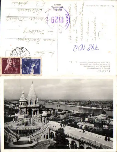 748102 Foto AK Budapest Latkep a Halaszbastyaval Fischerbastei Hungary