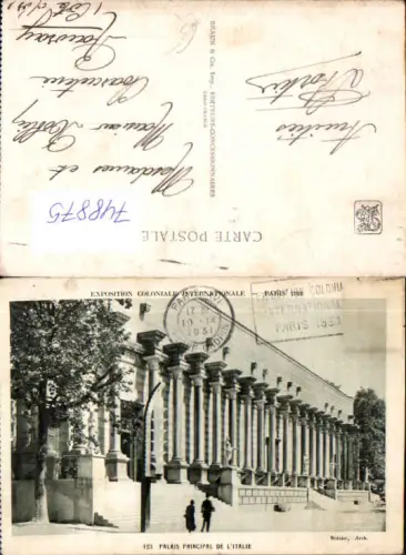 748875 Paris 1931 Exposition Coloniale Internationale Palais Principale de l Italie France