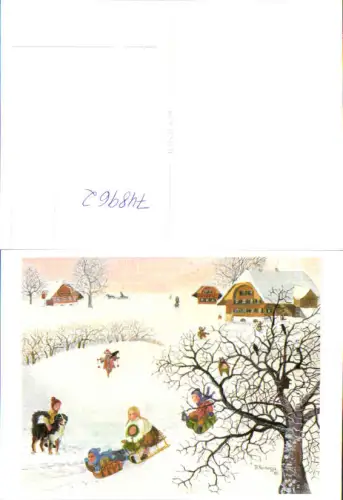 748962 Künstler AK D. Vernazza Kinder Rodeln Winterlandschaft