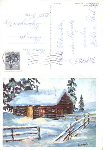748965 Künstler AK Mundgemalt J. D. Roberts Verschneite Hütte Winterlandschaft