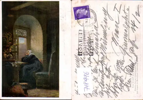 748996 Künstler AK Gustav Adolf Kuntz Ein Gruß aus der Welt Nonne a. Fenster Religion