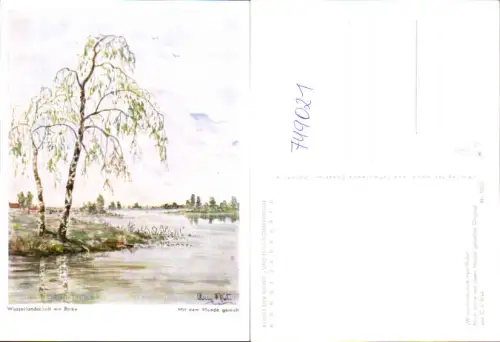 749021 Künstler AK Mundgemalt C. F. Riet Wasserlandschaft mit Birke