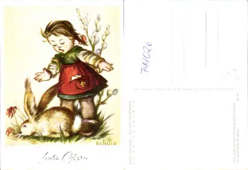 749026 Künstler AK Mundgemalt Arnulf Erich Stegmann Ostern Mädchen m. Hase