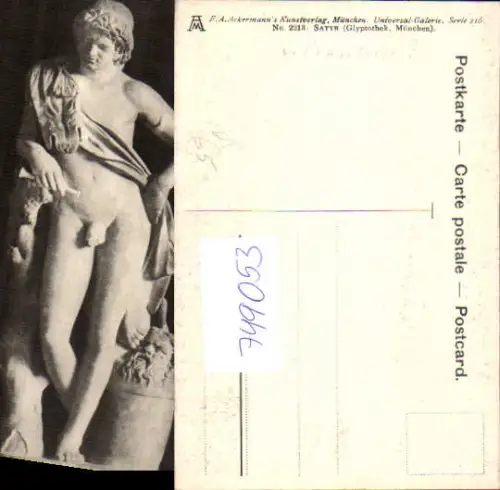 749053 Künstler AK Satyr Statue Erotik Akt Mann pub F. A. Ackermann 216/2213