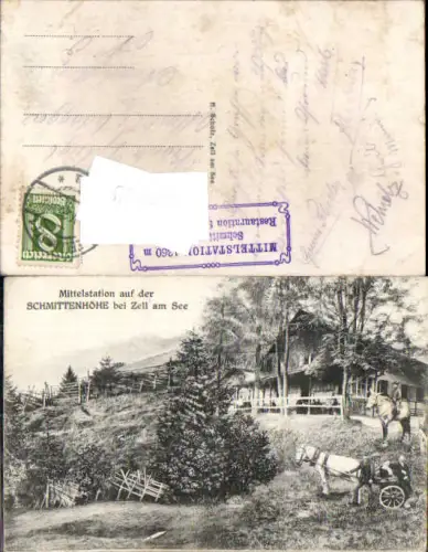 749299 Künstler AK Mittelstation Schmittenhöhe Zell am See Pferd Kutsche