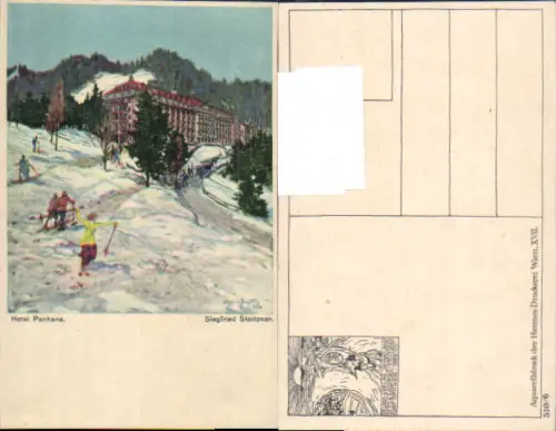 749309 Künstler AK Siegfried Stoitzner Semmering Hotel Panhans Skifahrer